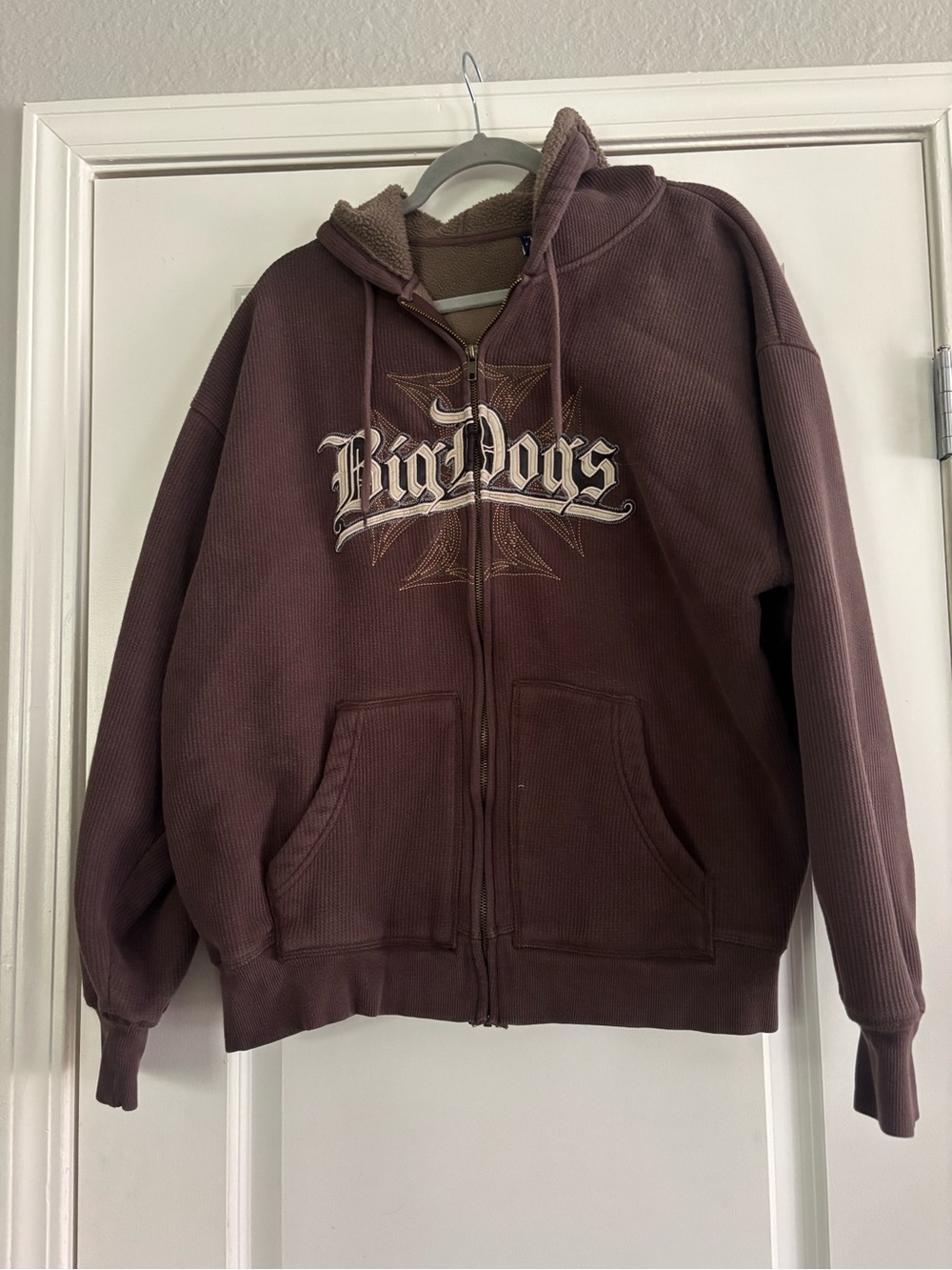 Vintage Big Dogs Gothic Print Embroidered Zip-Up Hoodie Size Large